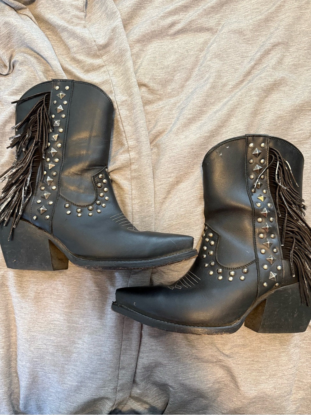 Idyllwind Black Studded Fringe Western Ankle Boots